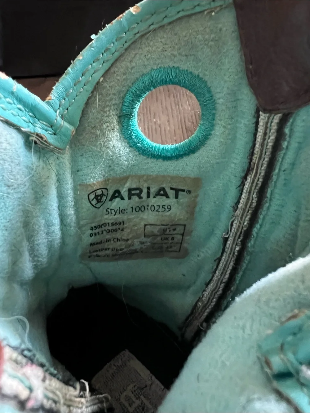 Ariat Brown Leather Kids Cowboy Boots with Teal Accents